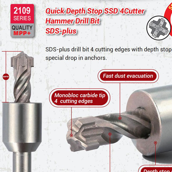 SSD 4cutter Quick Deenge Stop Mammer Bit Bit SDS+